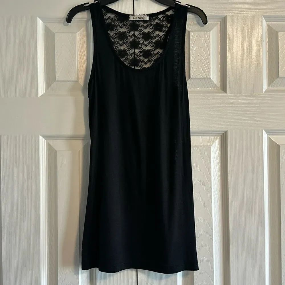Lonny’s Women’s Black Racerback Tank Top with Lace Back, Size L